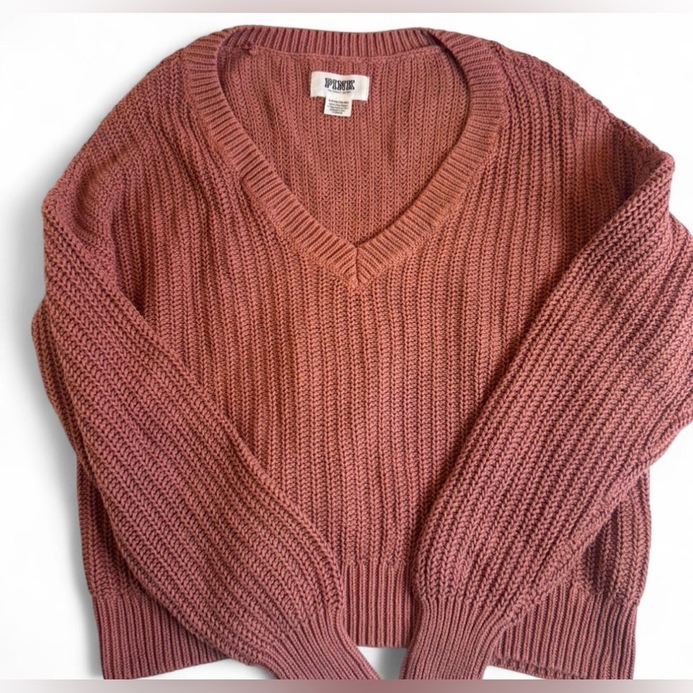PINK Victoria's Secret Women's V-Neck Sweater - Dusty Rose